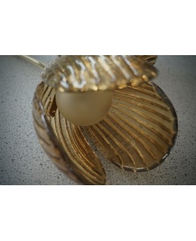 Murano Art Glass and Brass Amber Color Art Deco Wall Light and Sconces