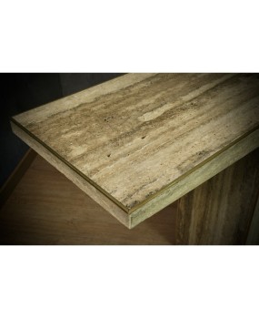 MidCentury Squared Travertine and Brass Console Table, 2020