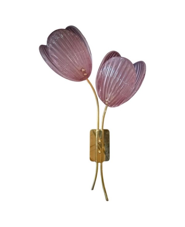 Murano Art Glass and Brass Pink Color Wall Light and Sconces