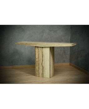 MidCentury Squared Travertine and Brass Console Table, 2020