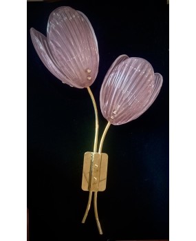 Murano Art Glass and Brass Pink Color Wall Light and Sconces