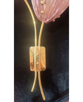 Murano Art Glass and Brass Pink Color Wall Light and Sconces