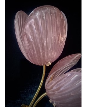 Murano Art Glass and Brass Pink Color Wall Light and Sconces