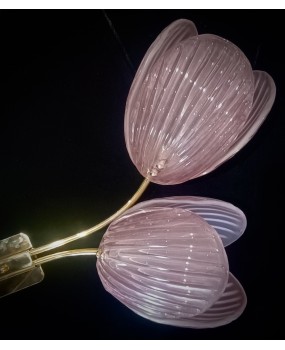 Murano Art Glass and Brass Pink Color Wall Light and Sconces