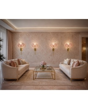 Murano Art Glass and Brass Pink Color Wall Light and Sconces