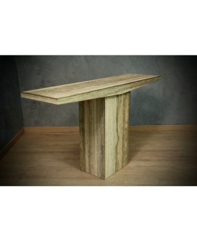 MidCentury Squared Travertine and Brass Console Table, 2020