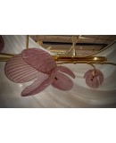 Murano Art Glass and Brass Pink Color Mid-Century Chandelier and Penda