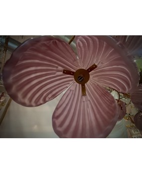 Murano Art Glass and Brass Pink Color Mid-Century Chandelier and Penda