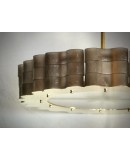 Murano Round Smoky Art Glass and Brass Midcentury Chandelier and Penda