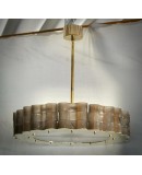 Murano Round Smoky Art Glass and Brass Midcentury Chandelier and Penda