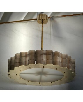 Lampadario rotondo in Vetro Artistico Fumé di Murano e Ottone