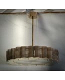 Murano Round Smoky Art Glass and Brass Midcentury Chandelier and Penda