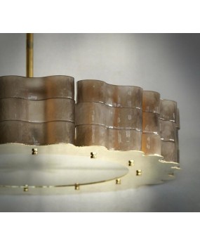Lampadario rotondo in Vetro Artistico Fumé di Murano e Ottone