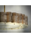 Lampadario rotondo in Vetro Artistico Fumé di Murano e Ottone
