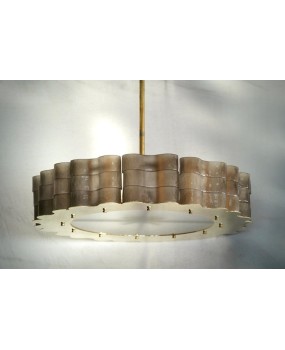 Lampadario rotondo in Vetro Artistico Fumé di Murano e Ottone