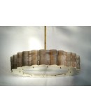 Murano Round Smoky Art Glass and Brass Midcentury Chandelier and Penda