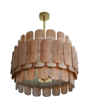 Lampadario Rotondo in Vetro Artistico Murano Color Tabacco e Ottone