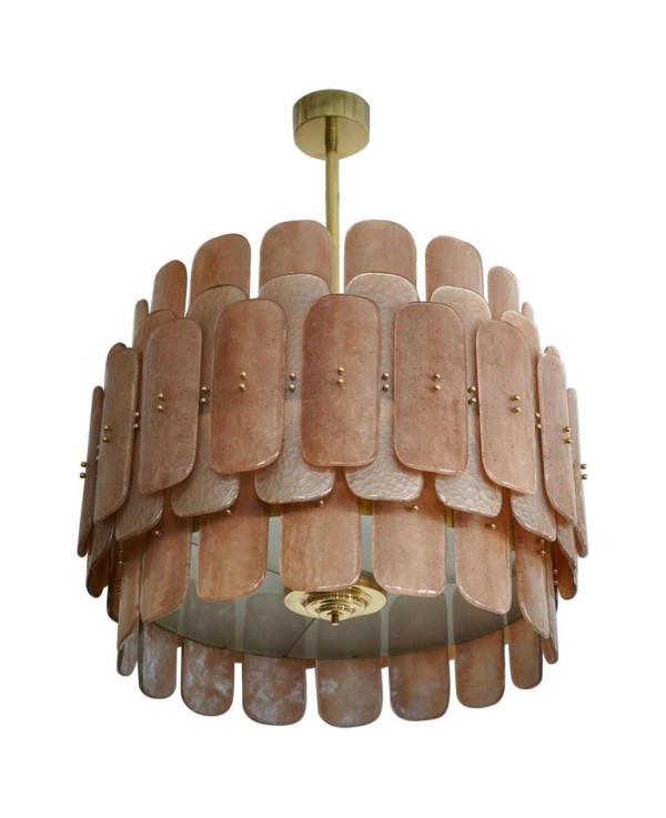 Murano Tobacco Art Glass and Brass Round MidCentury Chandelier and Pen