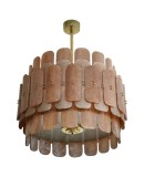 Lampadario Rotondo in Vetro Artistico Murano Color Tabacco e Ottone