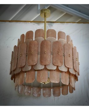 Murano Tobacco Art Glass and Brass Round MidCentury Chandelier and Pen