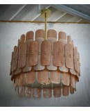 Murano Tobacco Art Glass and Brass Round MidCentury Chandelier and Pen