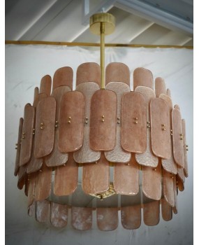 Lampadario Rotondo in Vetro Artistico Murano Color Tabacco e Ottone