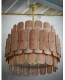 Lampadario Rotondo in Vetro Artistico Murano Color Tabacco e Ottone