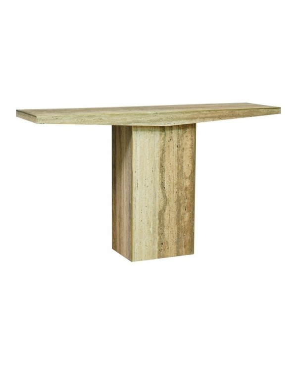 MidCentury Squared Travertine and Brass Console Table, 2020