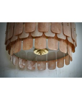 Lampadario Rotondo in Vetro Artistico Murano Color Tabacco e Ottone