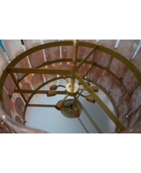 Lampadario Rotondo in Vetro Artistico Murano Color Tabacco e Ottone