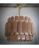 Murano Tobacco Art Glass and Brass Round MidCentury Chandelier and Pen