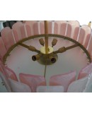 Murano Pink Art Glass and Brass Round Mid-Century Chandelier and Penda