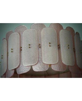 Lampadario Rotondo in Vetro Artistico Rosa di Murano e Ottone