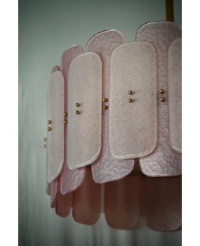 Lampadario Rotondo in Vetro Artistico Rosa di Murano e Ottone