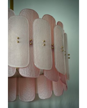 Lampadario Rotondo in Vetro Artistico Rosa di Murano e Ottone