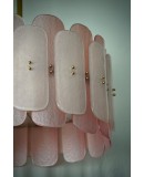 Lampadario Rotondo in Vetro Artistico Rosa di Murano e Ottone