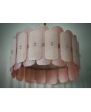 Murano Pink Art Glass and Brass Round Mid-Century Chandelier and Penda