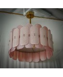Lampadario Rotondo in Vetro Artistico Rosa di Murano e Ottone