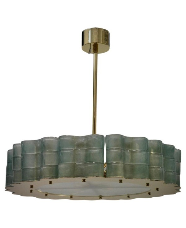 Lampadario Rotondo di Murano in Vetro Artistico e Ottone