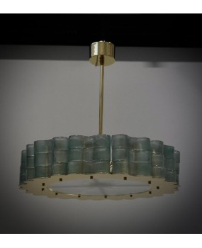 Murano Round Art Glass and Brass Midcentury Chandelier
