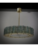 Murano Round Art Glass and Brass Midcentury Chandelier