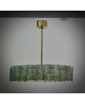 Murano Round Art Glass and Brass Midcentury Chandelier
