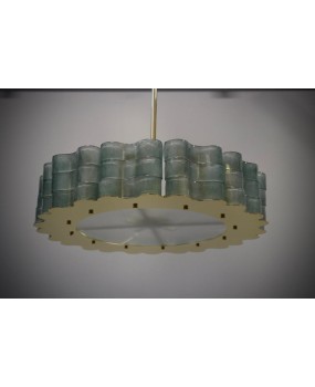 Murano Round Art Glass and Brass Midcentury Chandelier