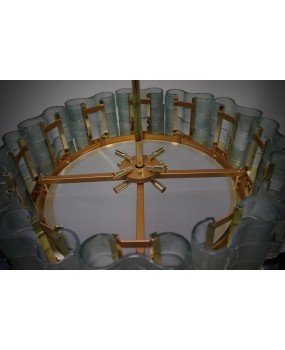 Murano Round Art Glass and Brass Midcentury Chandelier