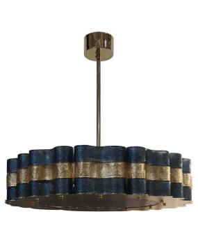 Lampadario Rotondo in Vetro Artistico di Murano, blu e oro, di Produzi