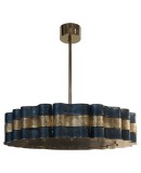 Lampadario Rotondo in Vetro Artistico di Murano, blu e oro, di Produzi