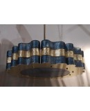 Murano Round Art Glass Blu and Gold Italian Chandelier and Pendant