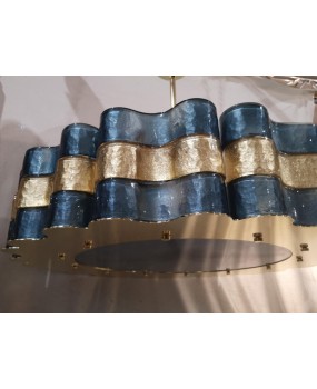 Lampadario Rotondo in Vetro Artistico di Murano, blu e oro, di Produzi