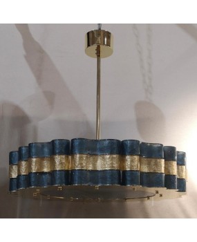 Lampadario Rotondo in Vetro Artistico di Murano, blu e oro, di Produzi