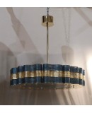 Murano Round Art Glass Blu and Gold Italian Chandelier and Pendant